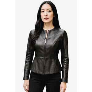 NWT CELINE PARIS Black Peplum Leather JACKET FR-36 US-2 New